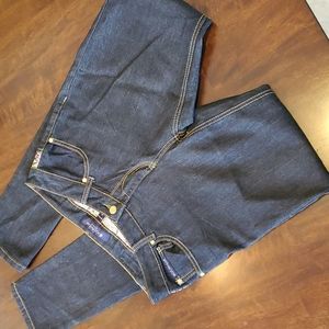 NWOT, ROCAWEAR, dark wash, skinny, size 11, 34in inseam, pink, purple, yellow